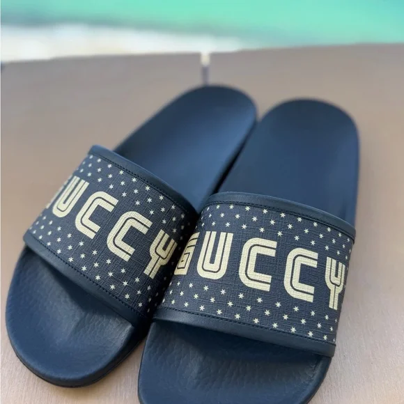 Gucci Black and Gold Star Slide Sandals AUTHENTIC size 38 - Picture 8 of 16